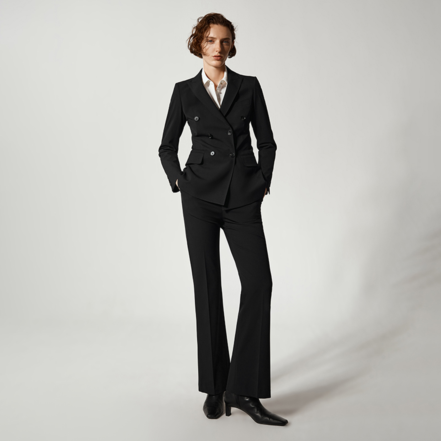 Double Breasted Blazer - アリンジェントル レディース パンツスーツ 2ピースセット ダブルブレスト レディースブレザー