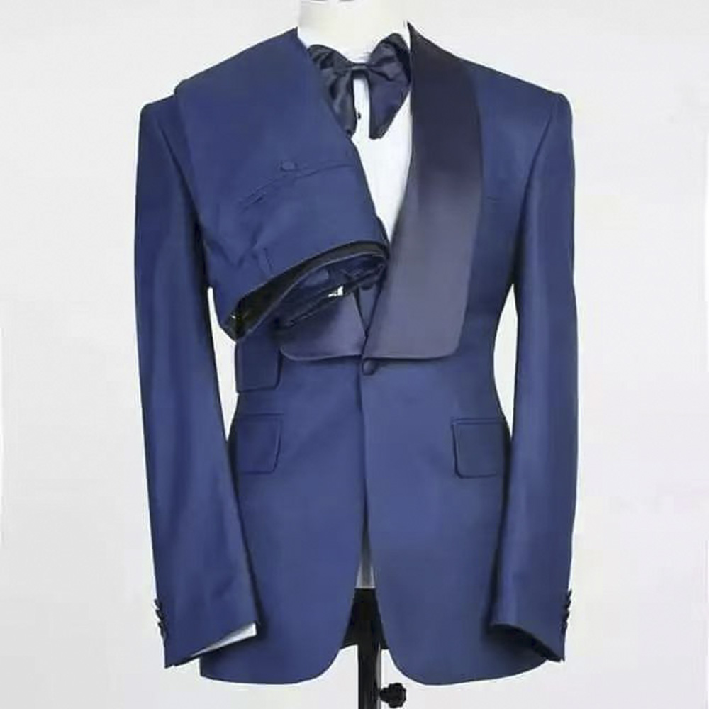 Men Formal Party Wear Outfit - ブルーのジャケットセット、メンズスーツ、ショールラペル、ブレザー、トラウザーズ、パンツ、ベスト、結婚式、新郎衣装、メンズスーツ、スリムフィット、テーラード、3ピース