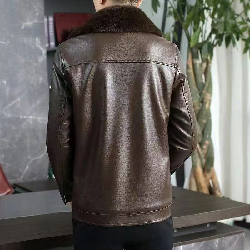 Men'S Formal Wear In Winter - メンズウィンターレザーコート 暖かいフェイクファー裏地付き ジッパー開閉式 日常着やフォーマルな場に最適