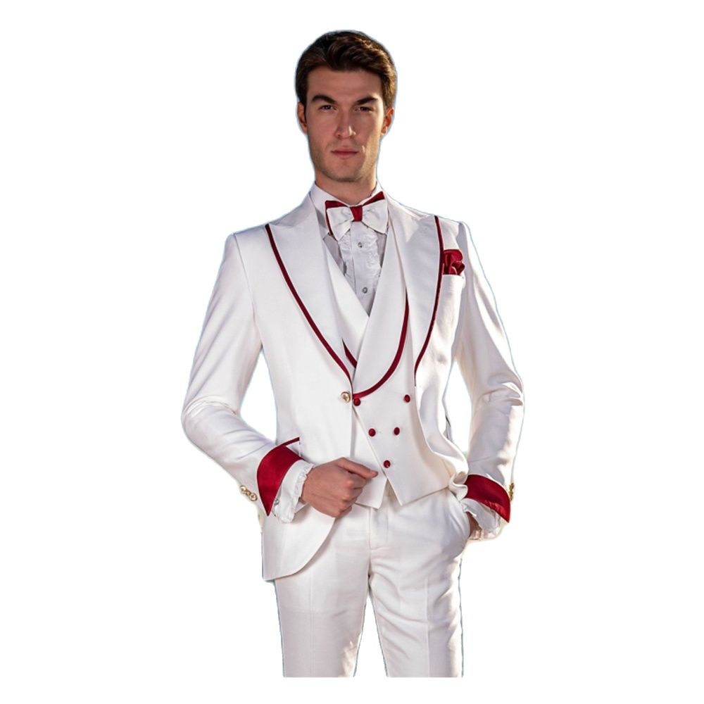 Men Formal Party Wear Dress - メンズウェディングタキシード,カスタムメイドの白いスーツ,ピークラペルブレザー,パーティーウェア,カジュアルジャケット,パンツ,ベスト,パンツ,3個