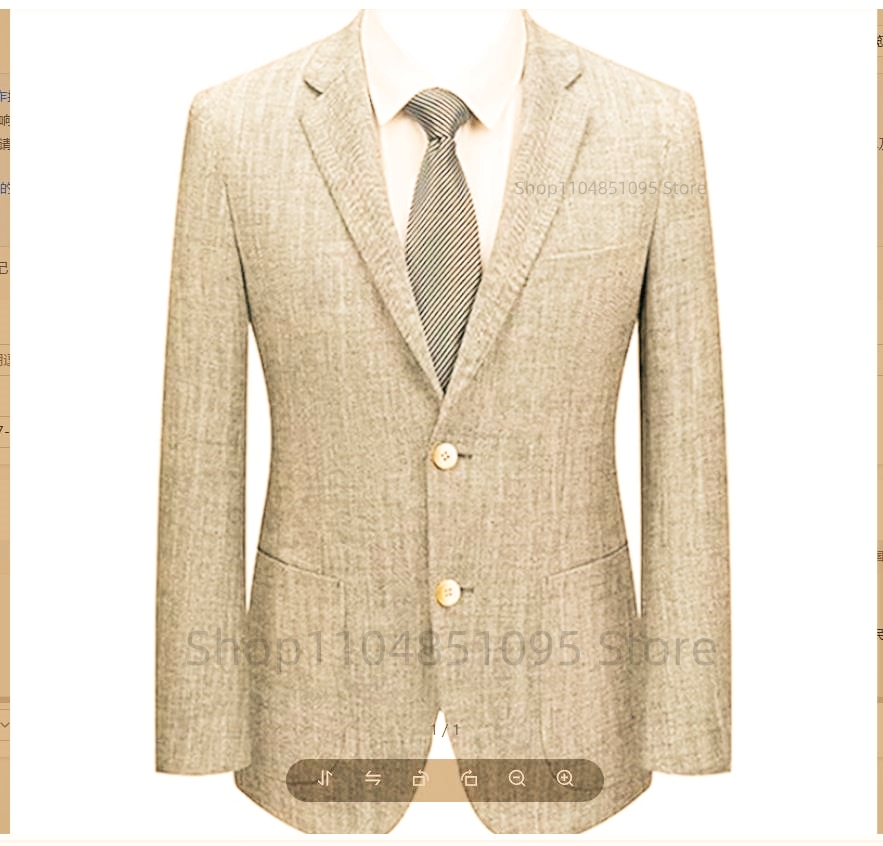 Men Formal Wear Summer - メンズスリムフィットリネンスーツブレザー ベージュ/ブルー 2つボタンスーツブレザー ビジネスカジュアルジャケット 春夏フォーマルウェア
