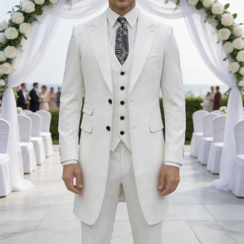Men Formal Party Wear Outfit - スリムフィット3ピースフォーマルメンズスーツ ロングジャケット カスタムウェディングタキシード ビジネスドレス衣装 新郎パーティー 結婚式フォーマルウェア