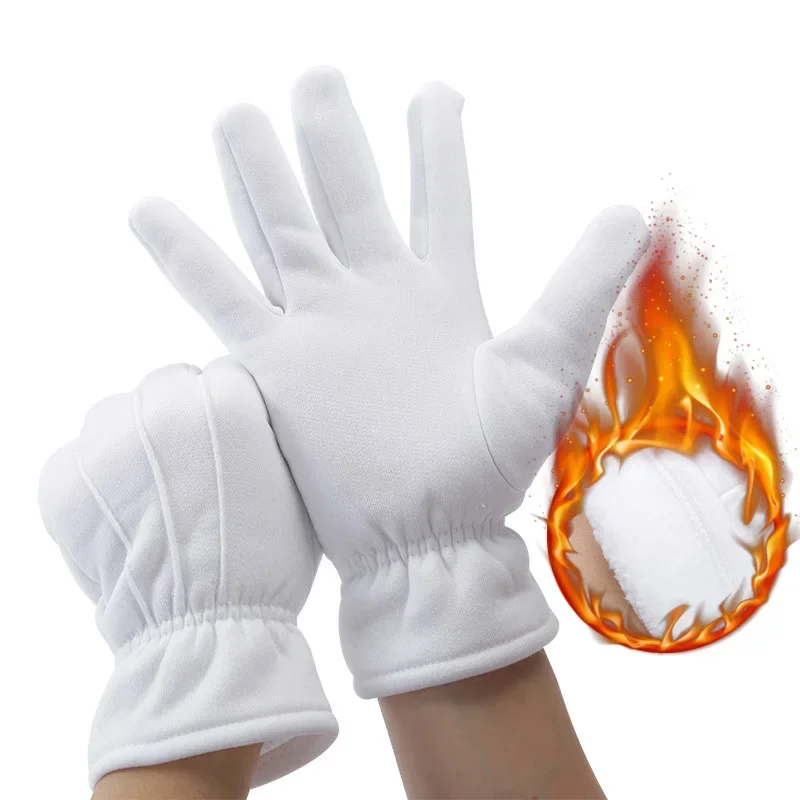 Formal Wear Gloves Men - 1 ペア白フォーマル手袋冬暖かい男性制服タキシード名誉ガードパレードコスプレ衣装検査作業執事手袋