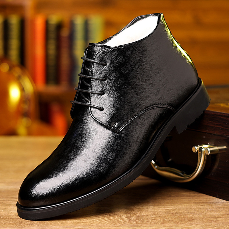 Men'S Formal Wear In Winter - 男性用ハイトップレザーブーツ,フォーマルビジネス,暖かいベルベットの靴,中年と高齢者向け,英国スタイル,冬,2022