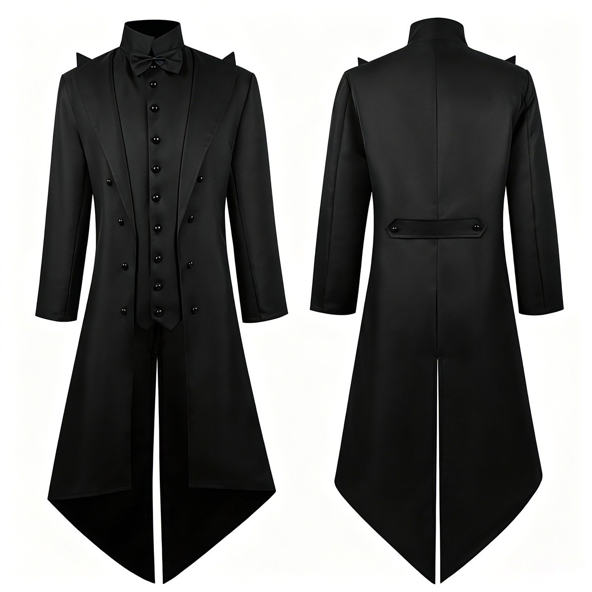 Men'S Medieval Formal Wear - ヴィンテージゴシックメンズ燕尾服中世紳士ロングトレンチコートスタンドカラーボウタイパフォーマンスステージ衣装フォーマルウェア