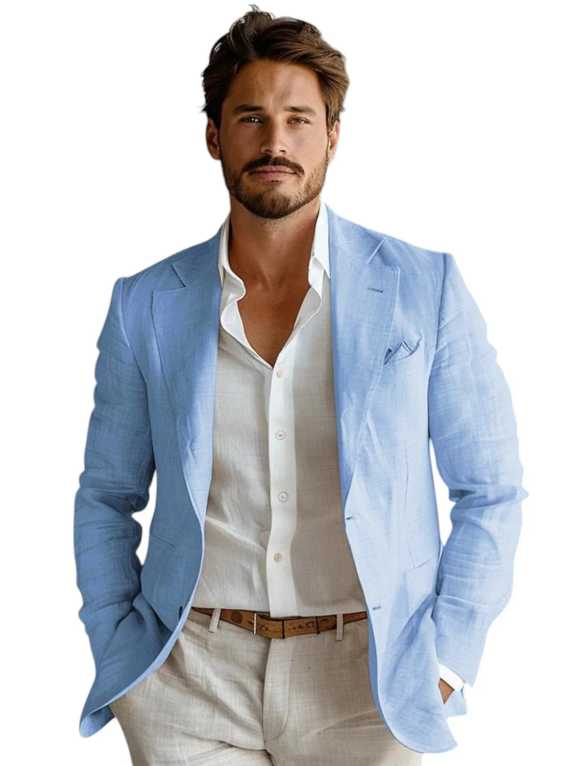 Men Formal Wear Summer - ブルーのスリムフィットメンズリネンブレザーカジュアルパーティープロムデザイナーコート春夏新作フォーマルウェアリネンスーツブレザーアウター