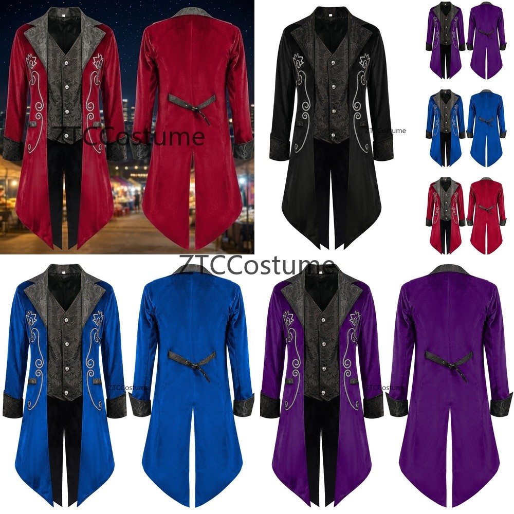 Men'S Medieval Formal Wear - スチームパンクビクトリア朝の燕尾服中世コスプレ衣装ヴィンテージ王子タキシードスーツ男性用長袖エレガントなフォーマルウェア