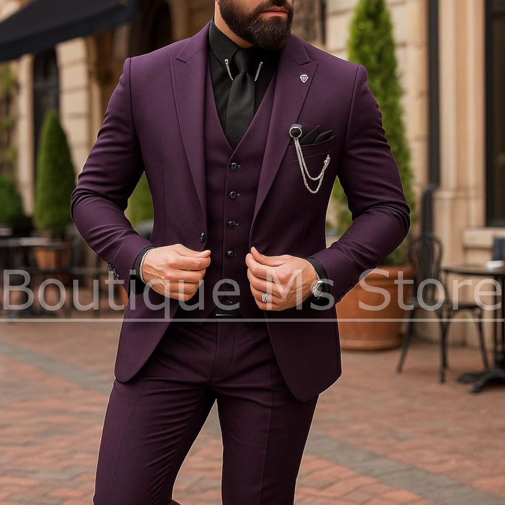 メンズ 3 ピース スーツ シングルブレスト ソリッドカラー - Men Formal Party Wear Outfit のレビューと価格