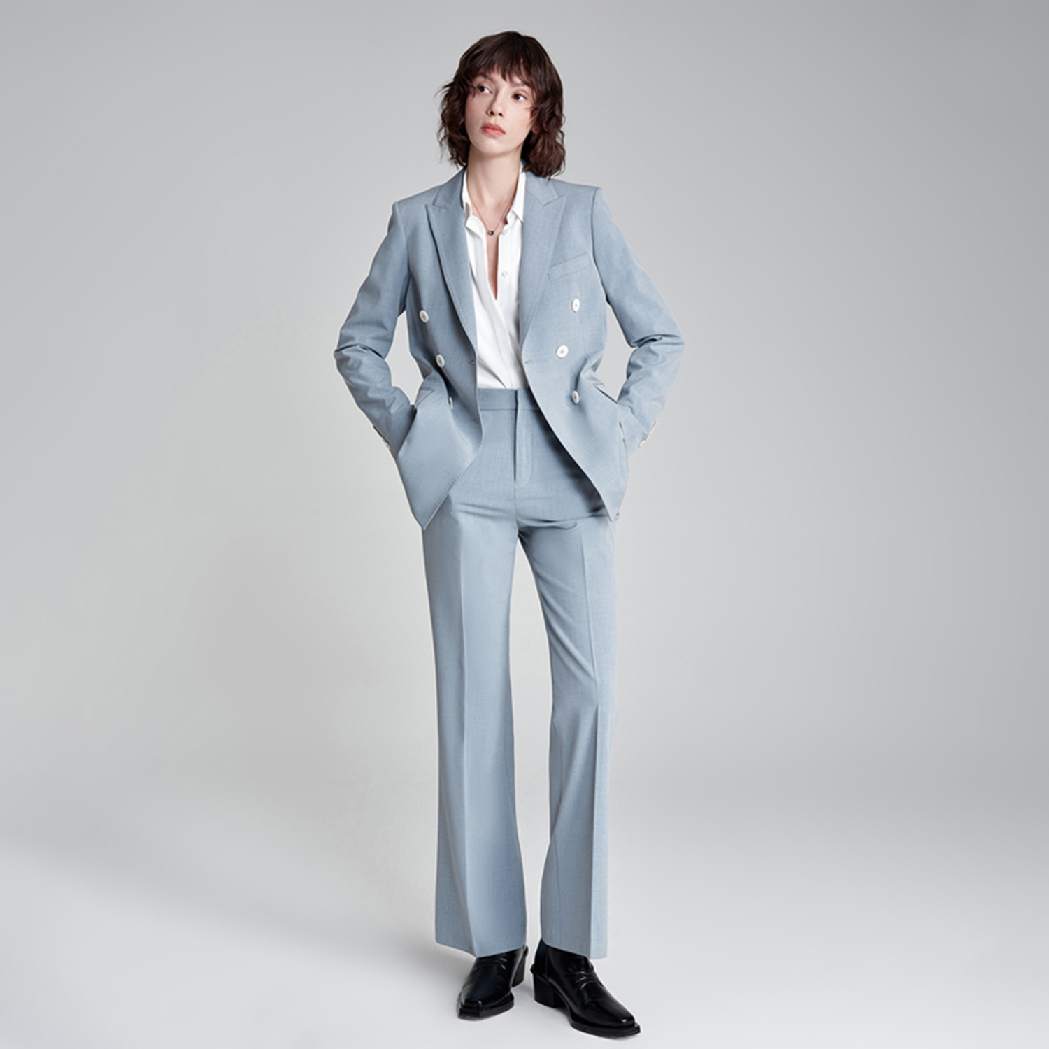 アリンジェントル レディース パンツスーツ 2ピースセット  - Double Breasted Blazer のレビューと価格