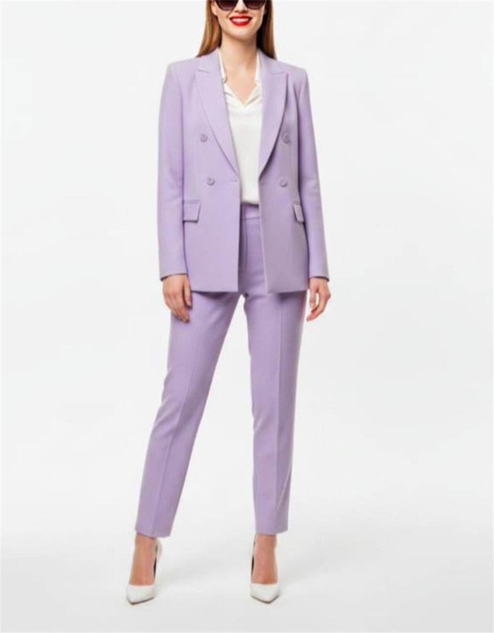 現代女性用スーツ 2ピース ラベンダー ダブルブレスト パン - Double Breasted Blazer のレビューと価格