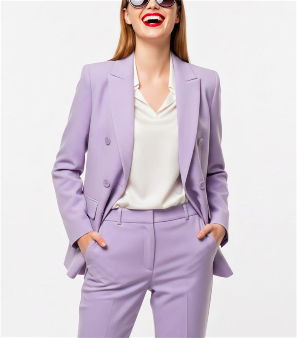 現代女性用スーツ 2ピース ラベンダー ダブルブレスト パン - Double Breasted Blazer のレビューと価格