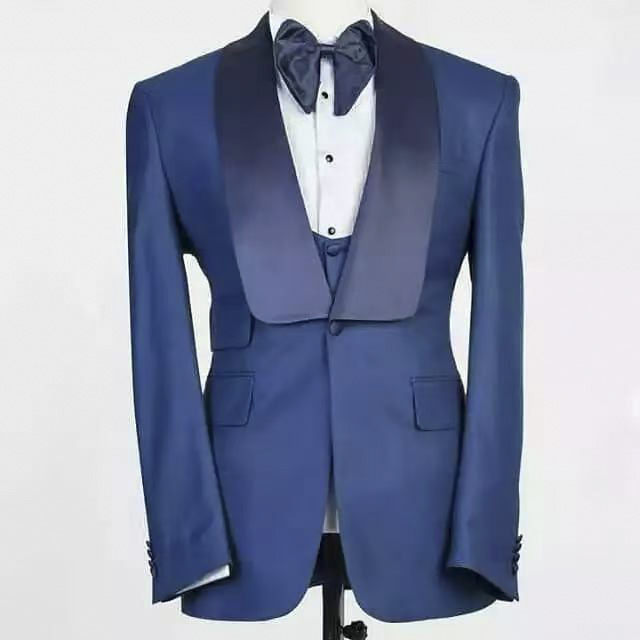 ブルーのジャケットセット、メンズスーツ、ショールラペル、ブレ - Men Formal Party Wear Outfit のレビューと価格