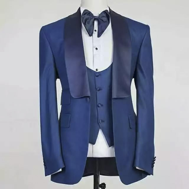 ブルーのジャケットセット、メンズスーツ、ショールラペル、ブレ - Men Formal Party Wear Outfit のレビューと価格
