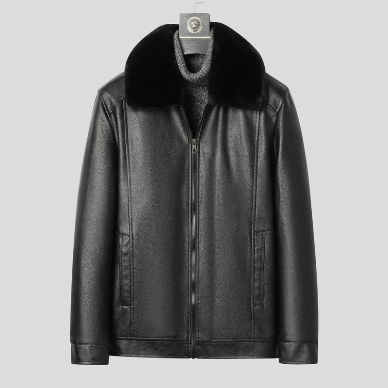 メンズウィンターレザーコート 暖かいフェイクファー裏地付き  - Men'S Formal Wear In Winter のレビューと価格