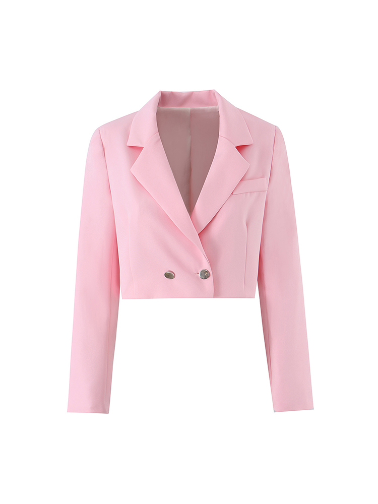 エレガントな女性のブレザーズボンスーツピンク長袖ダブルブレス - Double Breasted Blazer のレビューと価格