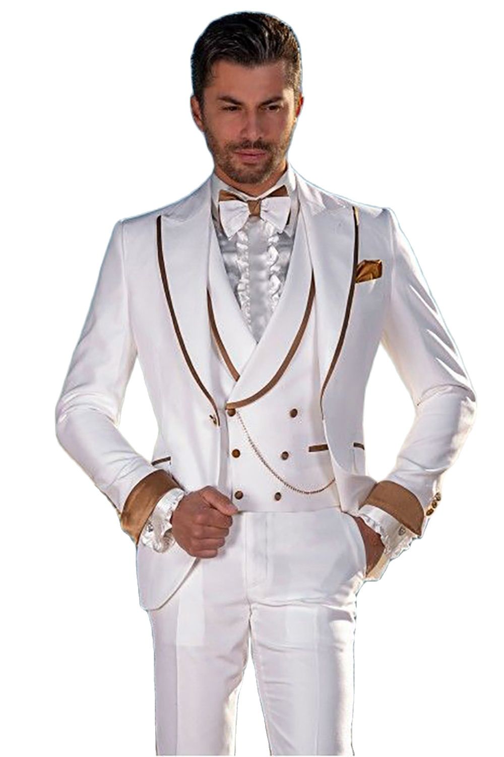 メンズウェディングタキシード,カスタムメイドの白いスーツ,ピ - Men Formal Party Wear Dress のレビューと価格