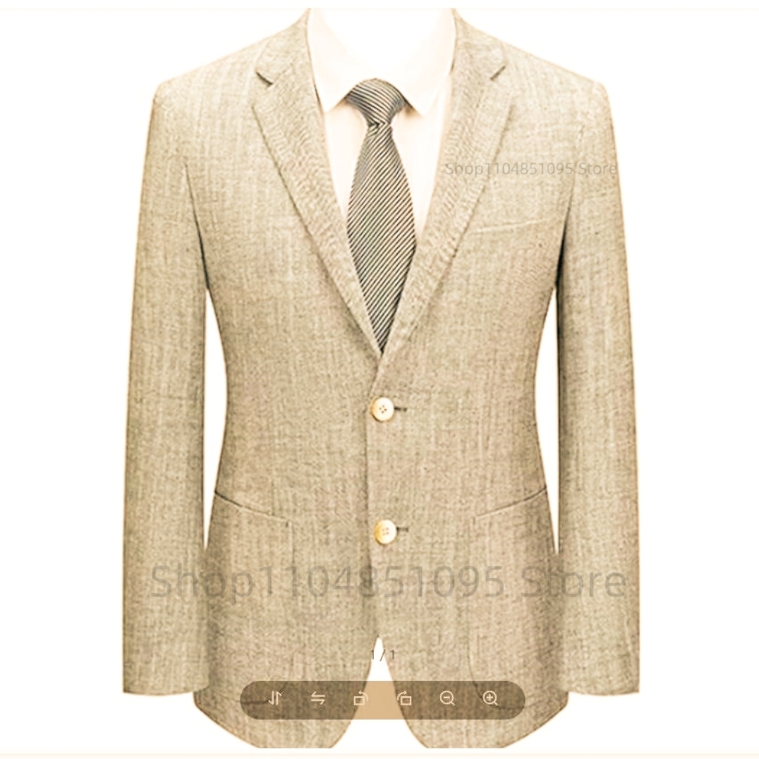 メンズスリムフィットリネンスーツブレザー ベージュ/ブルー  - Men Formal Wear Summer のレビューと価格