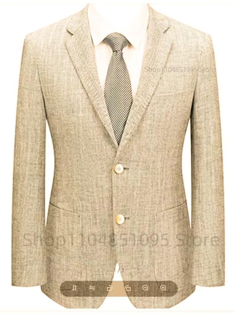 メンズスリムフィットリネンスーツブレザー ベージュ/ブルー  - Men Formal Wear Summer のレビューと価格