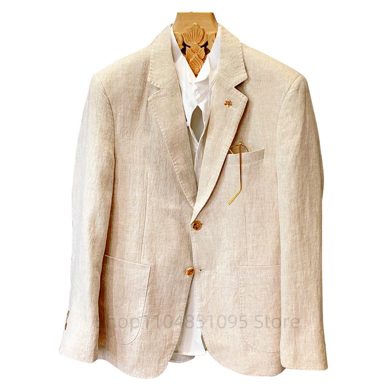 ベージュ男性スーツリネンブレザージャケットビジネスカジュアル - Men Formal Wear Summer のレビューと価格
