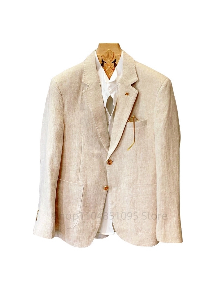 ベージュ男性スーツリネンブレザージャケットビジネスカジュアル - Men Formal Wear Summer のレビューと価格