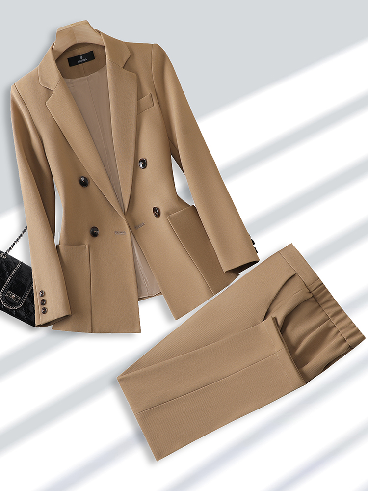 レディース2ピースビジネススーツセット、ポケット付きダブルブ - Men'S Formal Wear In Winter のレビューと価格