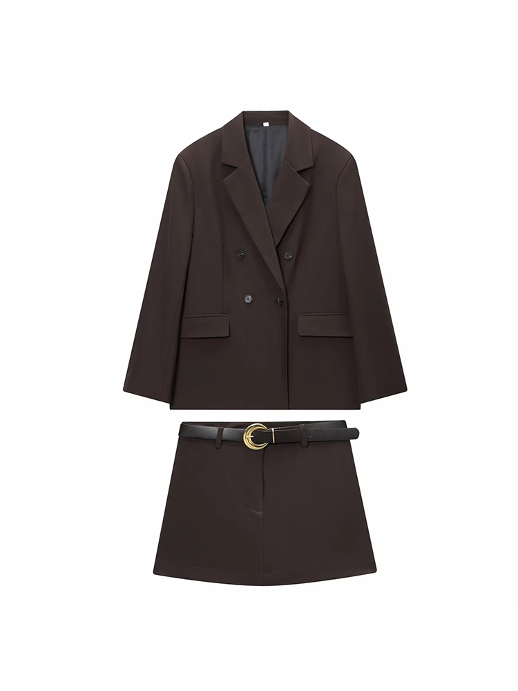 ZOCI 女性オフィスチョコレートブラウンスーツ女性 V ネ - Double Breasted Blazer のレビューと価格