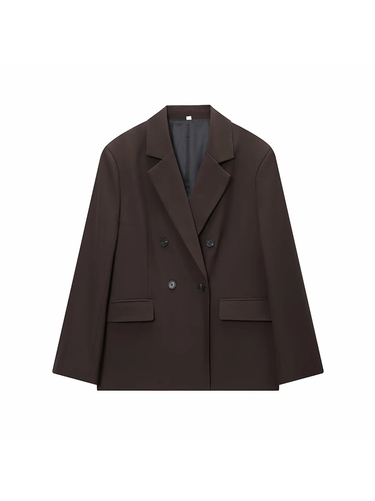 ZOCI 女性オフィスチョコレートブラウンスーツ女性 V ネ - Double Breasted Blazer のレビューと価格