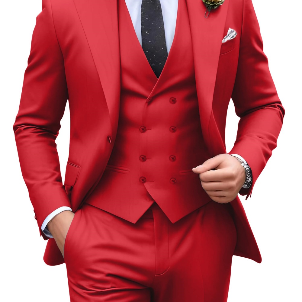 3ピース無地メンズスーツ 結婚式タキシード新郎衣装 ビジネス - Men Formal Party Wear Outfit のレビューと価格