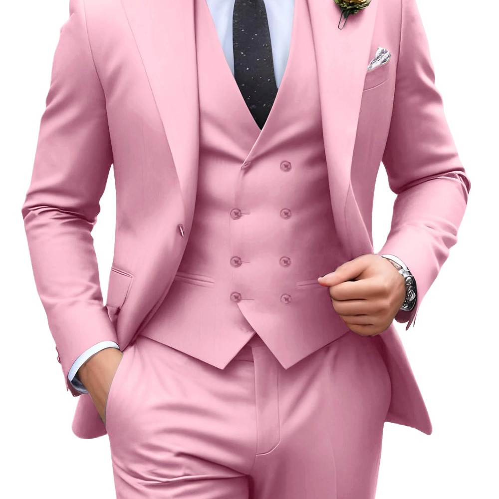 3ピース無地メンズスーツ 結婚式タキシード新郎衣装 ビジネス - Men Formal Party Wear Outfit のレビューと価格