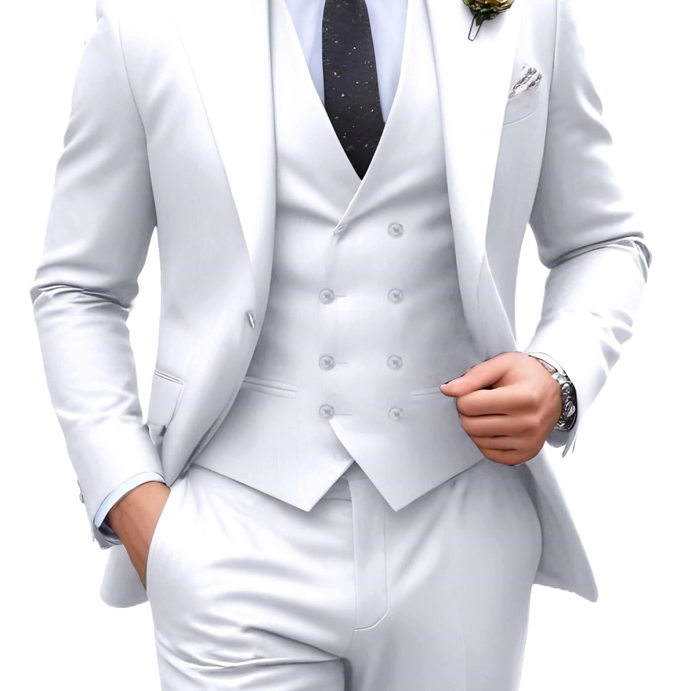3ピース無地メンズスーツ 結婚式タキシード新郎衣装 ビジネス - Men Formal Party Wear Outfit のレビューと価格