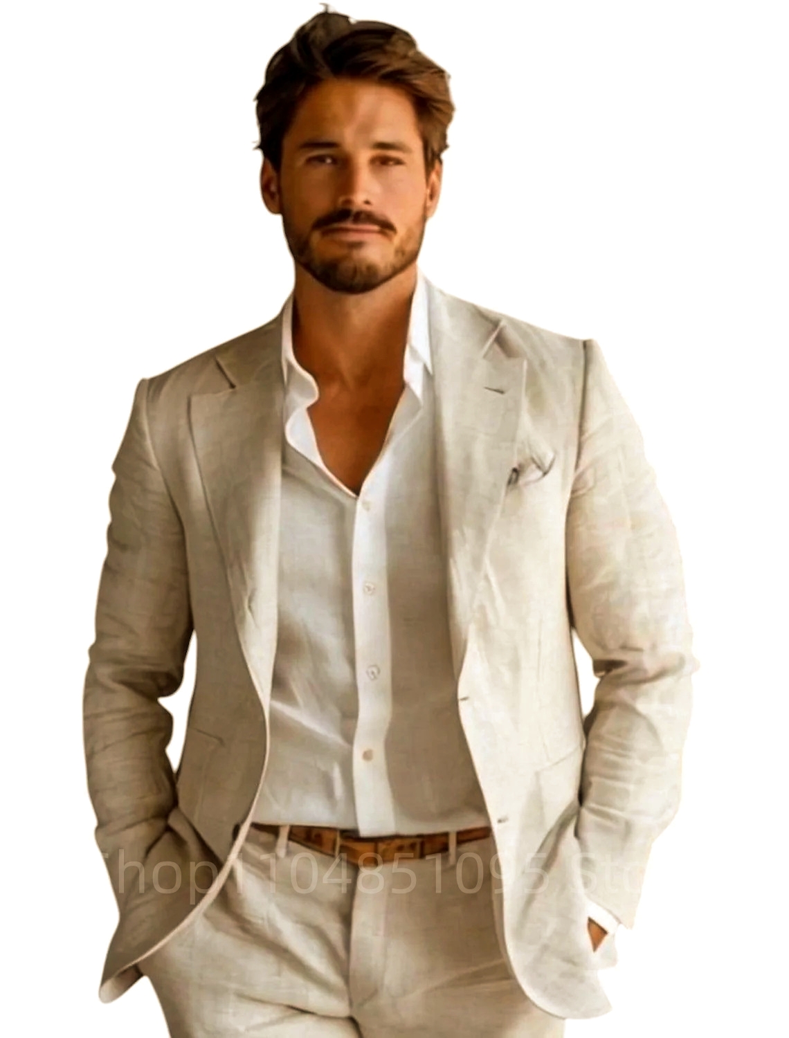 ブルーのスリムフィットメンズリネンブレザーカジュアルパーティ - Men Formal Wear Summer のレビューと価格