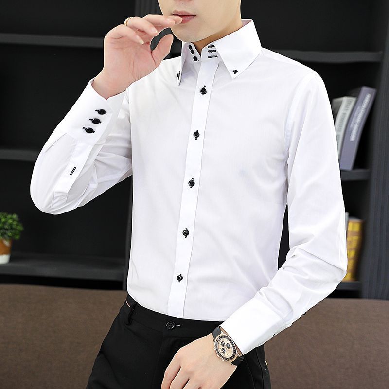 春秋メンズエグゼクティブシャツ韓国フィット、パーマネントプレ - Men Formal Wear Summer のレビューと価格