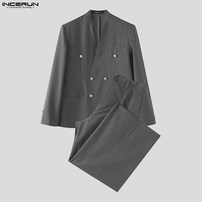 INCERUN メンズセットアップ 無地 Vネック 長袖 ブ - Double Breasted Blazer のレビューと価格