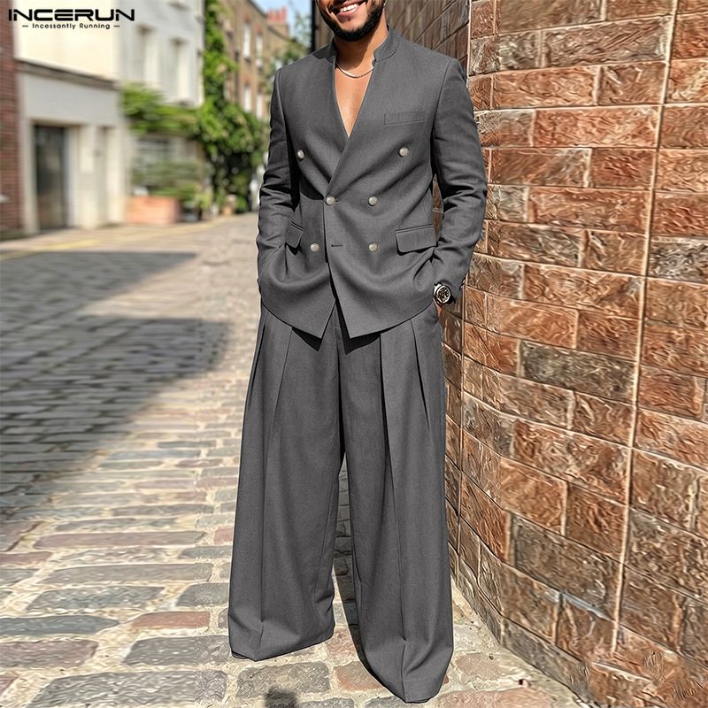 INCERUN メンズセットアップ 無地 Vネック 長袖 ブ - Double Breasted Blazer のレビューと価格