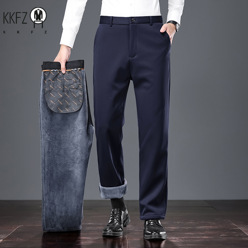 スリムで暖かい男性用フォーマルスーツスラックス、耐摩耗性、厚 - Men'S Formal Wear In Winter のレビューと価格