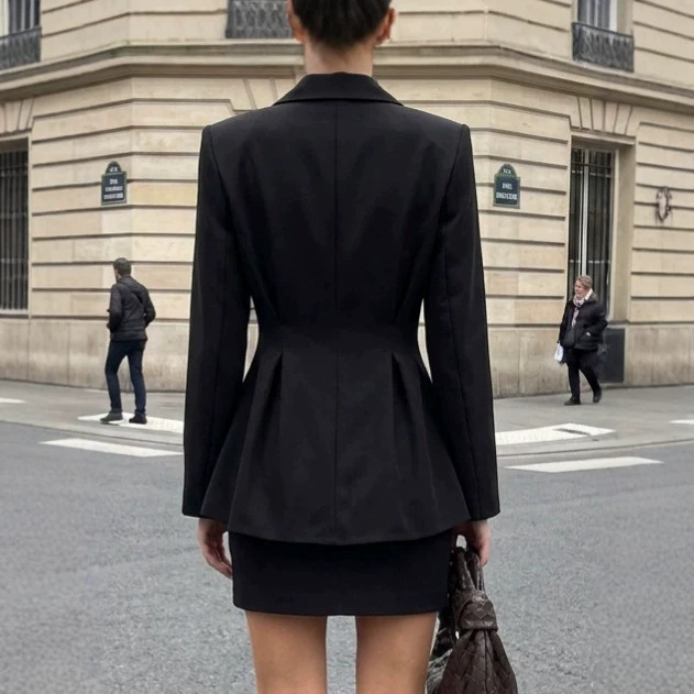 新スタイルブラックフレンチスプリングオータムダブルブレストウ - Double Breasted Blazer のレビューと価格